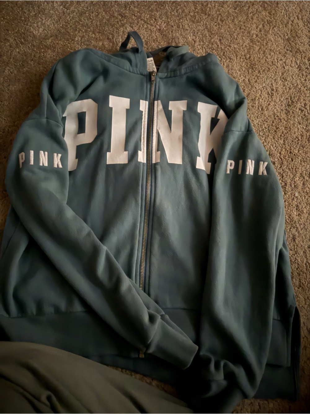 Victoria's Secret PINK Teal Zip-Up Hoodie with White Logo